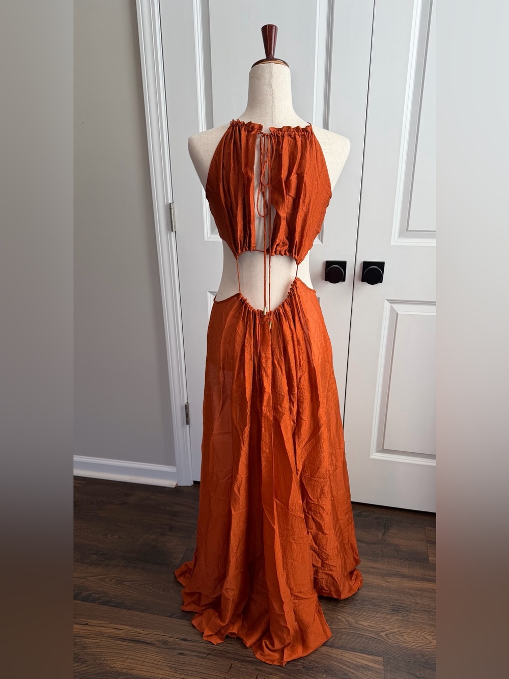 Cult Gaia Orange Amber Thera Cut-Out Maxi Dress Gown, Size Large - Picture 7 of 11